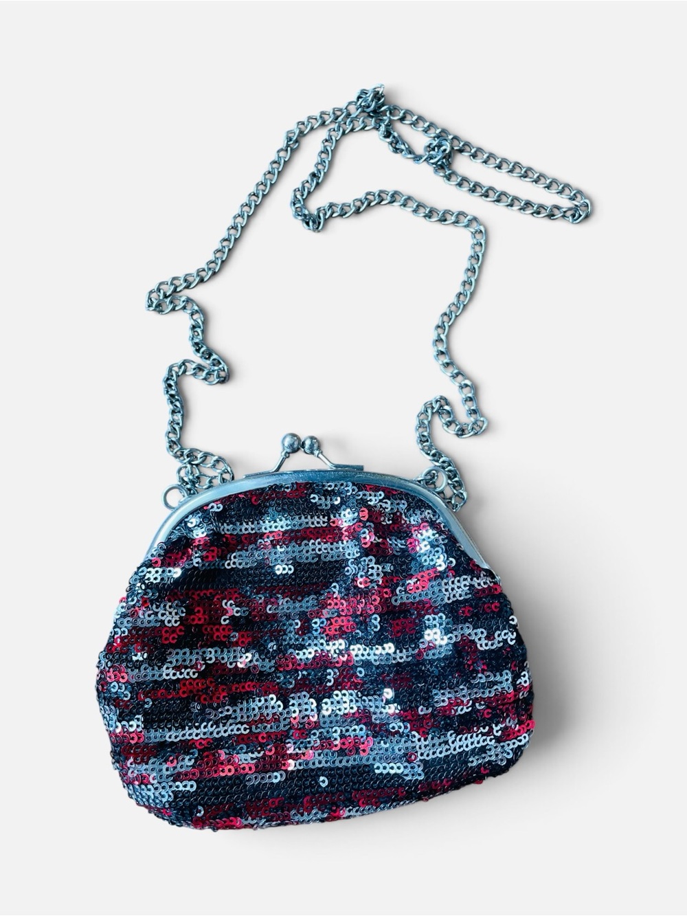 Sequin Chain Crossbody Bag - black & red